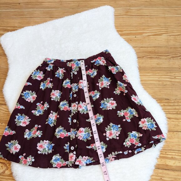 Hollister Burgundy Floral Rayon A Line Button Front Skirt - Picture 3 of 5
